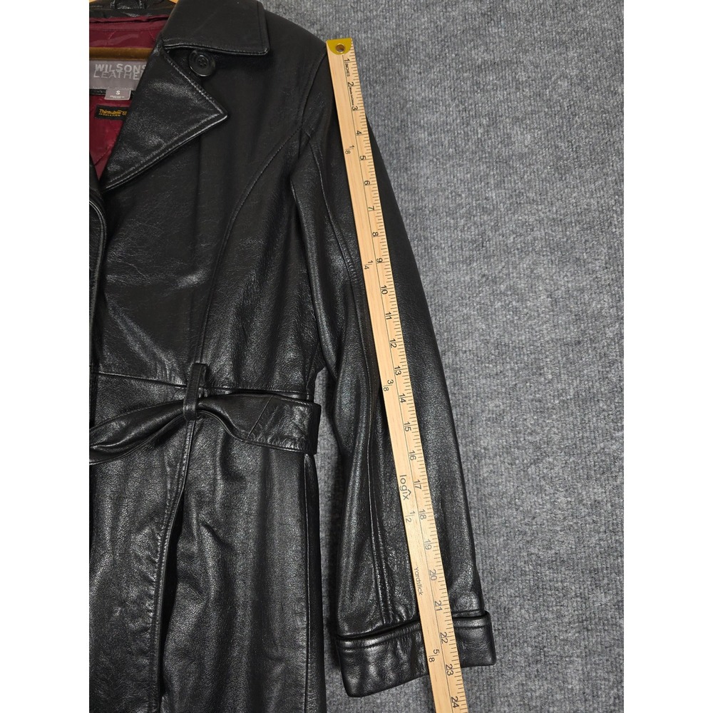 Wilsons Leather Trench Coat Belted Black Women's Size Small Thinsulate Lined - Picture 3 of 15